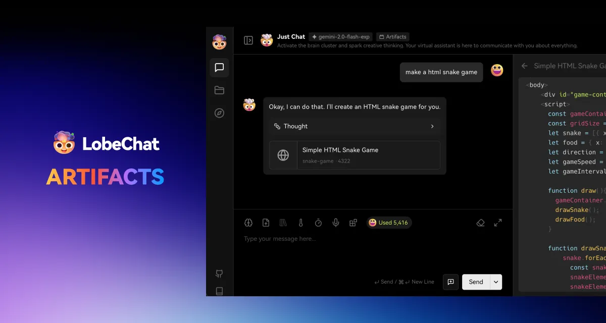 Alternativa gratuita e de código aberto ao Claude AI Artifacts: LobeChat permite que você explore as infinitas possibilidades das ferramentas de IA