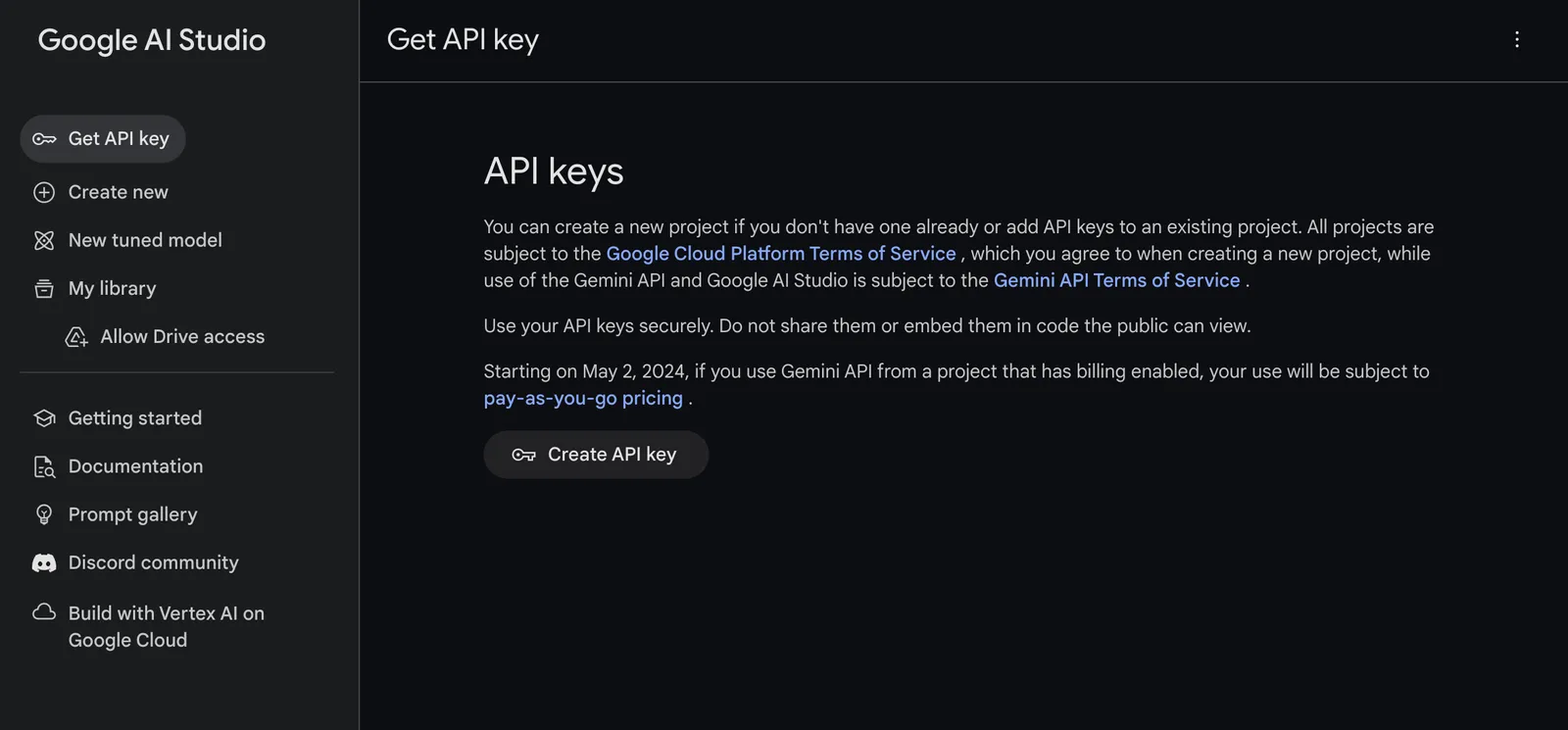 Generare la chiave API di Google Gemini