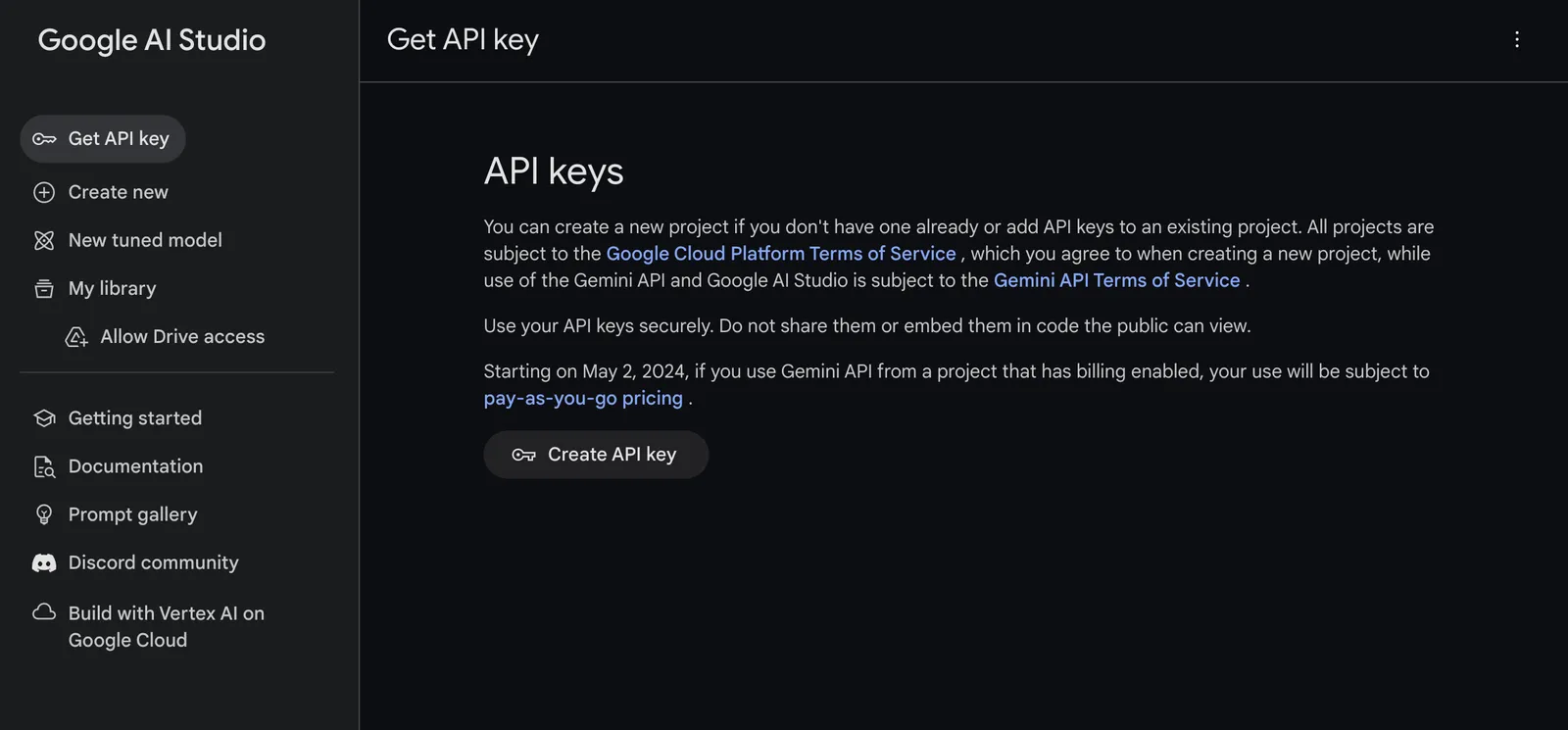 Generate Google Gemini Key