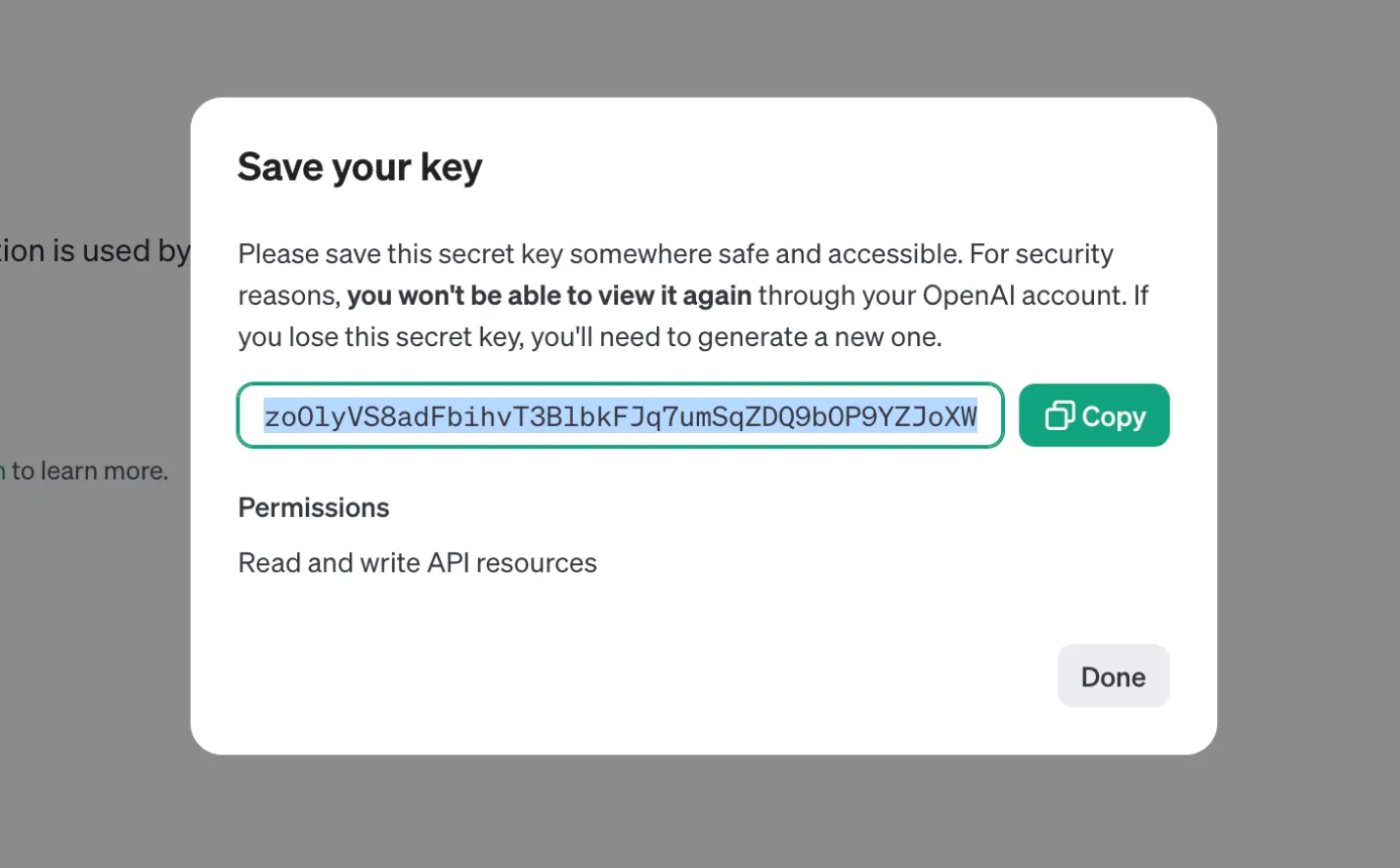 Salvare la chiave API di OpenAI