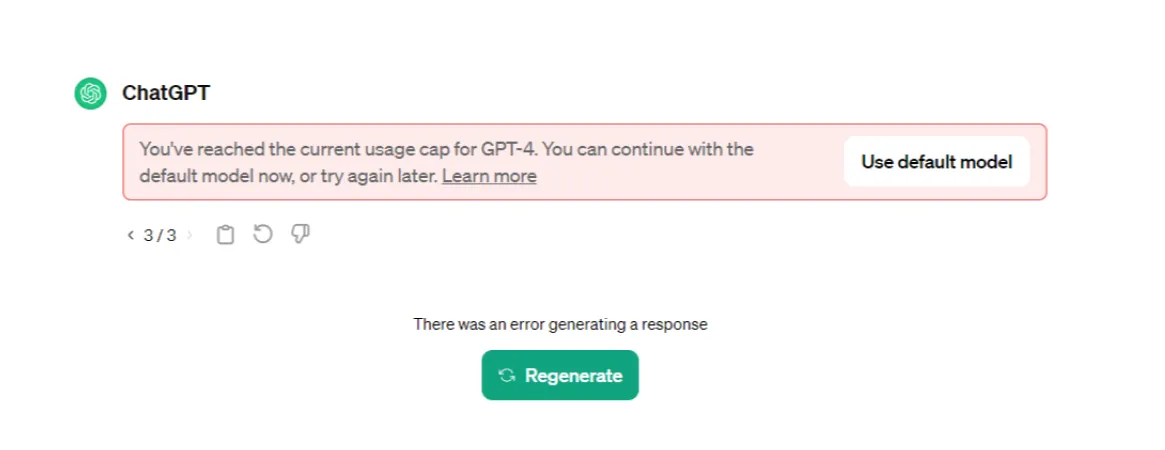 You have reached the current GPT-4 usage limit